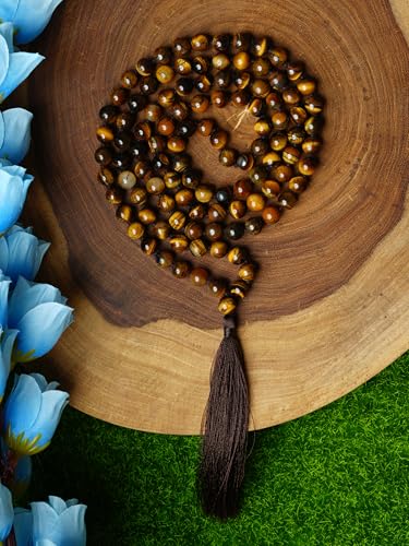 108 Bead Tiger Eye Japa Mala Necklace 8mm for Meditation & Yoga