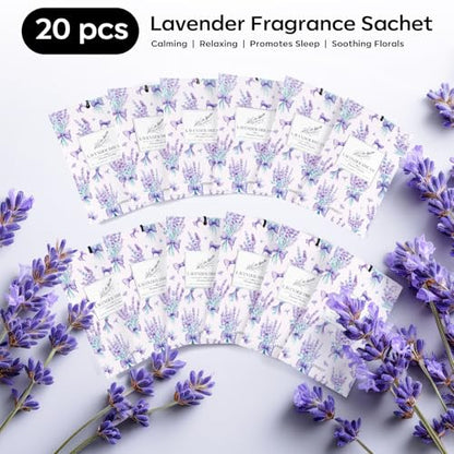 MYARO 20 Pack Lavender Scented Sachets, Closet Deodorizer Car Air Freshener - color: Lavender, size: 20 Packs