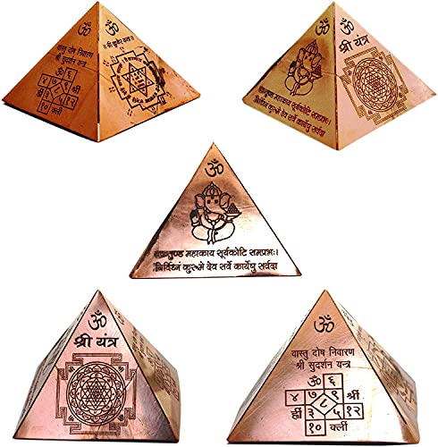 Copper Vastu Pyramid with Syllable Mantra with Ganesha Figure, Shri Vaastu Dosh Nivaaran, Shri Kuber Mantra