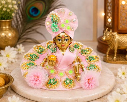 Laddu Gopal Dress with Mukut Bal Krishna ji Kanha ji God Vastra- Pink (6") - size: 6" Inches -1