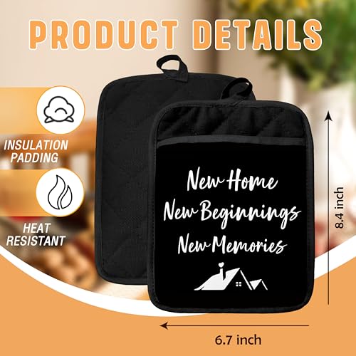 New Home Gifts Pot Holders with Pockets, Housewarming Gifts for Women Men, New Home Beginnings Memories Oven Pot Holders Heat Resistant Oven Mitts Hot Pads for Kitchen Baking Cooking - color: Black Sweet Home-b