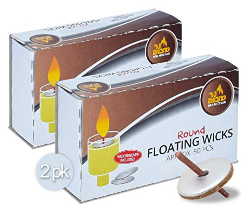 Ner Mitzvah Round Floating Wicks – 100 Count (Approx.), Cotton Wicks and Cork Disc Holders for Oil Cups - Bonus Wick Removal Tweezers - size: 2-Pack