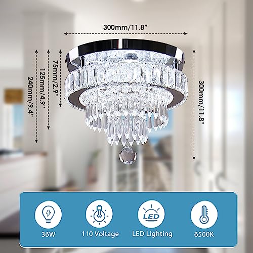11.8" Crystal Ceiling Light, Flush Mount, Cool White - color: 11.8“-Cool White