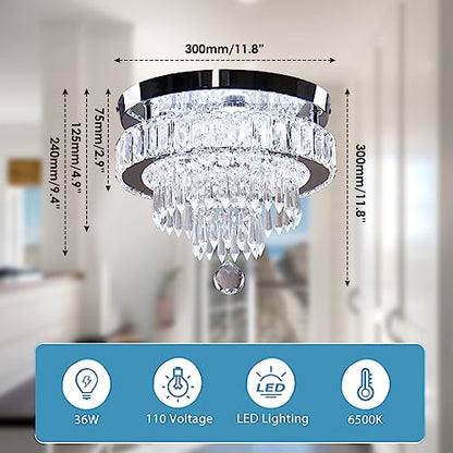 11.8" Crystal Ceiling Light, Flush Mount, Cool White - color: 11.8“-Cool White