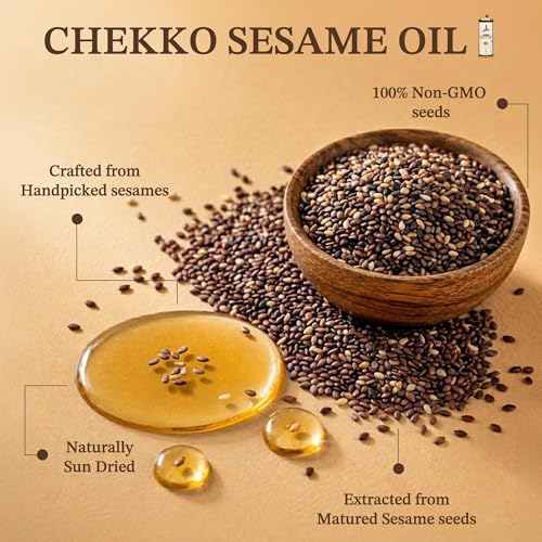 CHEKKO 100% Pure Cold-Pressed Sesame Oil, 1 Liter (33 Fl Oz) - size: 33 Fl Oz (Pack of 1)
