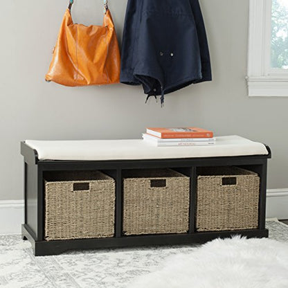 SAFAVIEH Furniture - Lonan Storage Bench - Black - Solid Wood - Farmhouse Lift-Top Design - Ideal for Entryway, Living Room, Hallway, 18" Seat Height (AMH5733E) - color: Black