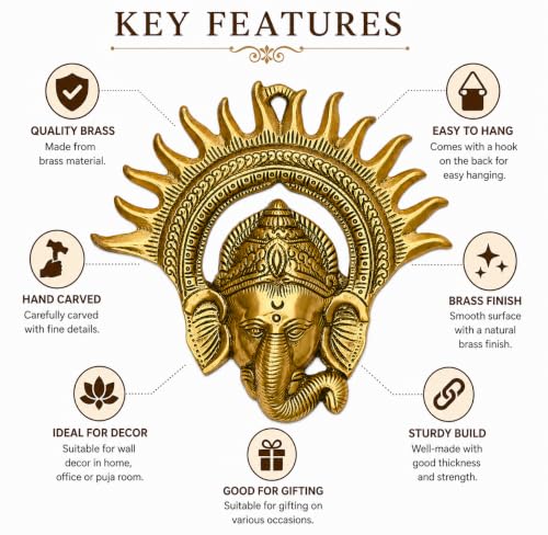 Brass Ganesh Wall Hanging | Ganesha Decorative Showpiece for Home Temple, Living Room, Office | Hindu God Idol for Pooja Room & Festive Gift