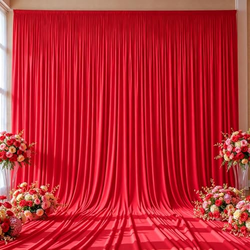40ft x 15ft Red Backdrop Curtain Panels for Weddings - Wrinkle-Free Polyester Photo Drapes for Birthday Party, Photography Background, Stage Decor - color: Red, size: W5' x H15'(8 panels)