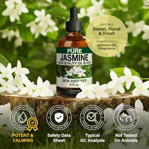 100% Pure Jasmine Essential Oil 4 Fl Oz - Floral Scent for Hair and Skin - size: 4 Fl Oz (Pack of 1)