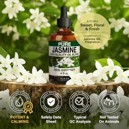 100% Pure Jasmine Essential Oil 4 Fl Oz - Floral Scent for Hair and Skin - size: 4 Fl Oz (Pack of 1)