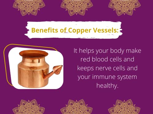 Traveller's Neti Lota Ramjhara Prayer Kalash Pure Copper Traditional Hindu Pooja Item Pot with Copper