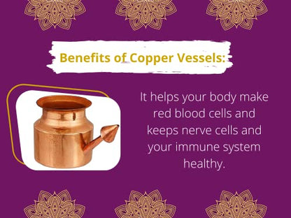 Traveller's Neti Lota Ramjhara Prayer Kalash Pure Copper Traditional Hindu Pooja Item Pot with Copper