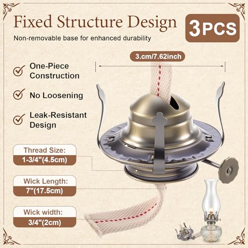 Hortsun 3 Pcs Oil Lamp Burner Parts #2 Brass 1 3/16" Screw,Bronze - color: Bronze
