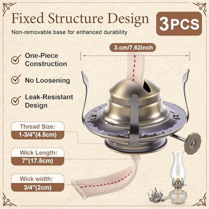 Hortsun 3 Pcs Oil Lamp Burner Parts #2 Brass 1 3/16" Screw,Bronze - color: Bronze