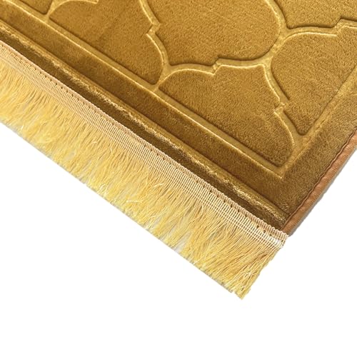 JE JOUE Prayer Rug Muslim Mat Islamic - Thickening Sponge Muslim Rug for Men Women Eid Travel Ramadan, Soft Luxury Great for Knees and Forehead （Champagne） - color: Champagne