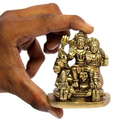 eSplanade Brass Shiva Parvati Pariwar - Shiva Family | Shiva Bholenath Shankar Parvati Ganesh Ganesha Nandi Family Murti Idol Statue Sculpture - Small Size - 2.25" inches - style: Shiva Pariwar