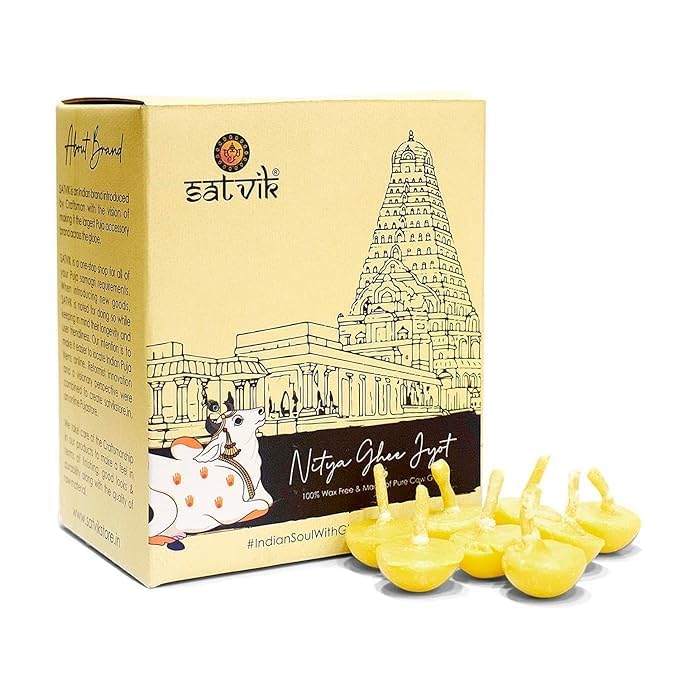 Satvik Pure 30 Pc. Cow Ghee Wicks Readymade Cow Ghee Cotton Wicks Diya/Puja Batti for Your Daily Pujan Essential - size: 30 Pieces