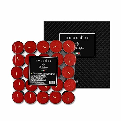 COCODOR Scented Tealight Candles/Black Cherry / 25 Pack / 4-5 Hour Extended Burn Time/Made in Italy, Cotton Wick, Scented Home Deco, Fragrance, Mother's Day - color: Black Cherry, size: Tealight 25P