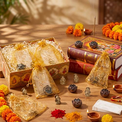 AceOrbit 30 Pack Diwali Party Favors Set, Lotus Incense Ganesha, Elegant - style: Elegant