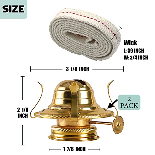 Oil Lamp Burner 2 Set, with Reduction Collar and Cotton Wick & 39 inch Wick, Replacement Parts for Kerosene or Vintage Lamps - Brass - style: Burner / 2PK