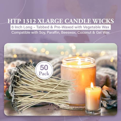 HTP 1312 6 Inch Candle Wicks, 50 Count Pre-Waxed Pre-Tabbed - size: 50 HTP - 1312