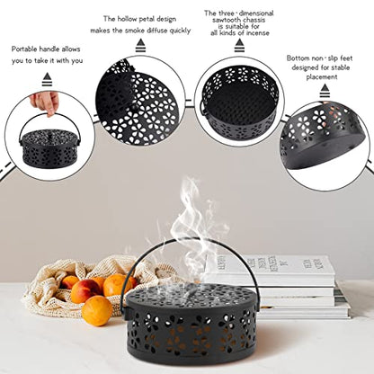 Portable Iron Mosquito Coil Holder with Handle for Outdoor, Black - color: Black