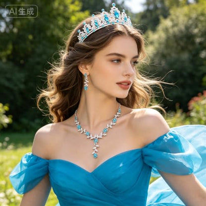 Kamirola Tiaras and Crowns for Women,Tiaras Earrings Necklace, Crystal Bridal Jewelry Set, Costume Party Halloween Prom Pageant Jewelry for Women(TR45) - color: Lackblue