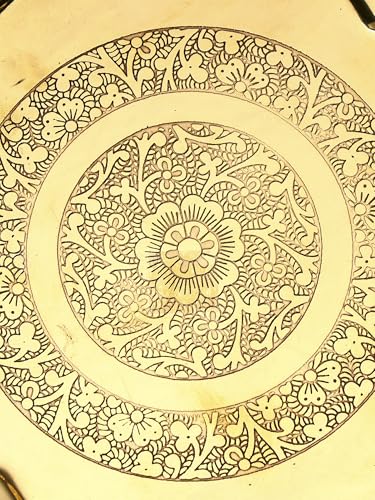 Exotic India Brass Pooja Thali Plate | Rituals Floral Design Aarti Plate for Puja Mandir, Lakshmi Poojan Plate for Diwali Festivals