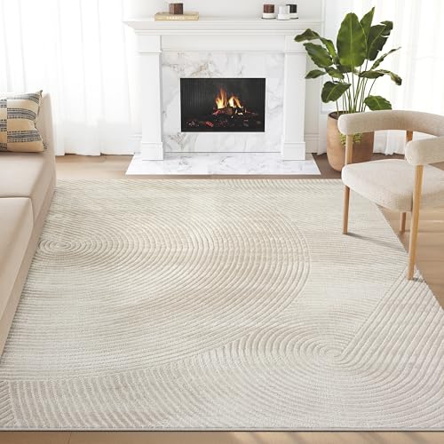 Abani Neutral Beige Area Rug | 10' x 14' Tan Geometric Carpet with Zen Circle Pattern | Washable Rugs for Living Room, Bedroom, Office - color: Beige, size: 10' x 14' (Rectangular)