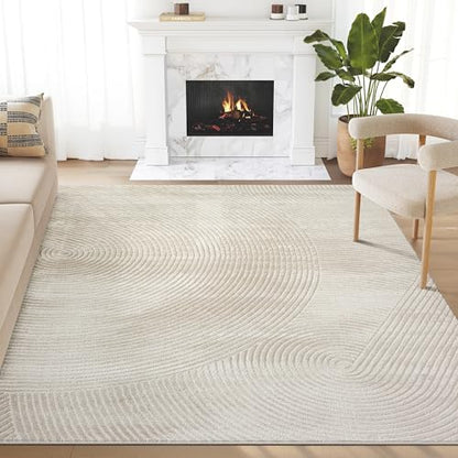 Abani Neutral Beige Area Rug | 10' x 14' Tan Geometric Carpet with Zen Circle Pattern | Washable Rugs for Living Room, Bedroom, Office - color: Beige, size: 10' x 14' (Rectangular)