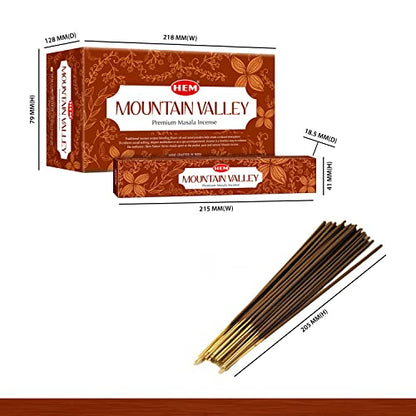 Hem Mountain Valley Masala Incense Sticks | Natural Fragrance of Sandalwood for Positivity | Smudge Healing Incense for Stress Relief & Cleansing | Gift Set - Pack of 12 (15 GMS Each) - size: Mountain Valley