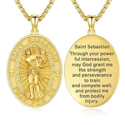 Silver/14K Gold Patron Saint Medal Amulet Necklace for Men Women - color: Gold, style: 17A-St Sebastian