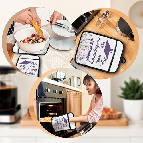 Home Sweet Home Pot Holders with Pockets, Best Housewarming Gifts, House Warming Gifts Oven Pot Holders Heat Resistant Oven Mitts Hot Pads for Kitchen Baking Cooking - color: Violet