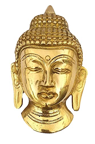 athizay Buddha Face Brass Hanging Sculpture Door or Wall Hanging Metal Idol 13 x 8 cm for Home Decoration Gold