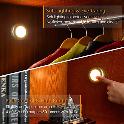STAR-SPANGLED 2.8” LED Stick on Push Tap Light Battery, 5 Pack Golden Warm - color: Golden - Warm White