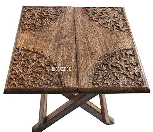 Tribe Azure Fair Trade Small Altar Table, Meditation Altar, Puja, Wood Wiccan Altar Table Buddhist, Tea Japanese, Small Low Side Table Dragon (Folding Small Floral) - size: Small Folding Floral