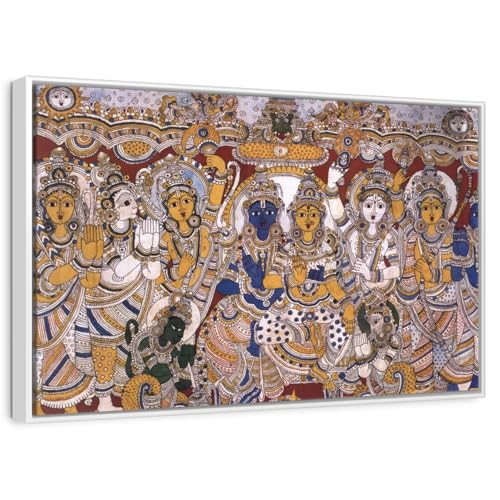 ElephantStock - Hindu Myth Rama And Sita Wall Art - Horizontal Floating Framed Canvas - Living Room Wall Decor - Painting Religion And Spirituality Art - Gray And Purple Decor - 25" x 17" - color: Floating Frame White, size: 24"L x 16"W