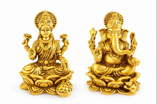 BEXCO Brass Statues, Lakshmi and Ganesha Figurines Set, Height of Each Idol 2" Inch (Approx.) Lord Ganesha and Goddess Laxmi Pair - size: 2.5 inches