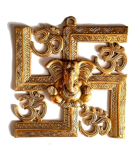 NANNUDECO Brass Wall Hanging Decorative Sculptures Home Accents Article Room decor Ganesha,OM Swastik 8 Inch size (1, OM Swastik, 8 inch) - color: OM Swastik