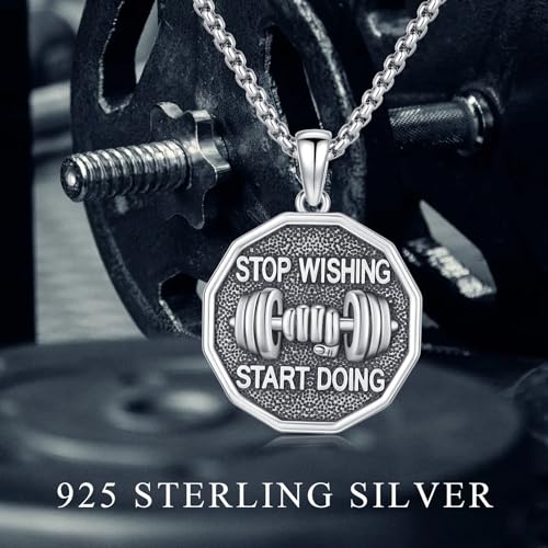 Coexist Necklace 925 Sterling Silver Yin Yang/Star of David Pendant World Religions Harmony Necklace Religion Jewelry Gift for Men - style: Dumbbell