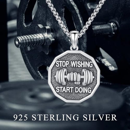 Coexist Necklace 925 Sterling Silver Yin Yang/Star of David Pendant World Religions Harmony Necklace Religion Jewelry Gift for Men - style: Dumbbell