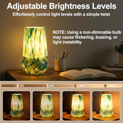 9.8″ Mushroom Glass Table Lamp, Dimmable Modern Beside Lamp, Emerald Teal - color: Emerald Teal