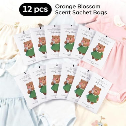 MYARO 12 Pack Baby Powder Scented Sachets, Closet Deodorizer Car Freshener - color: Baby Powder, size: 12 Packs