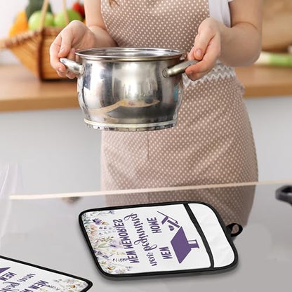 Home Sweet Home Pot Holders with Pockets, Best Housewarming Gifts, House Warming Gifts Oven Pot Holders Heat Resistant Oven Mitts Hot Pads for Kitchen Baking Cooking - color: Violet