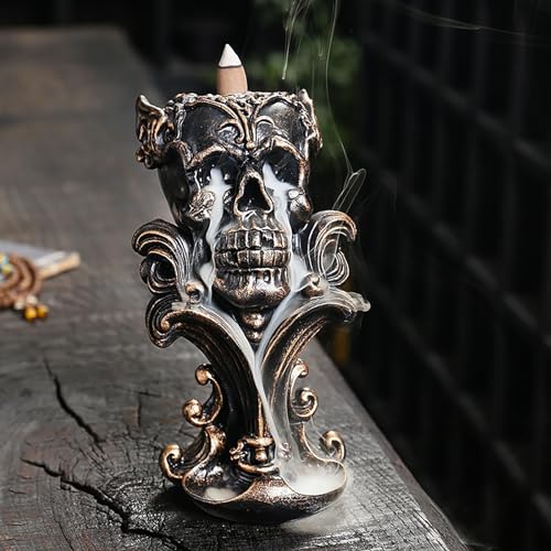 Comeon Backflow Incense Holder Burner Resin Skull Waterfall Metallic Gold - color: Gold