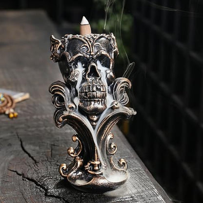 Comeon Backflow Incense Holder Burner Resin Skull Waterfall Metallic Gold - color: Gold