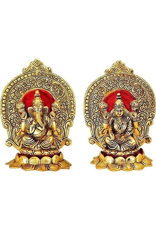 Ganesh Laxmi Statue Lord Ganesha Lakshmi Murti For Puja Home Temple Mandir Indian traditional Festival Laxmi Poojan New year Gifts Pooja Ganpati Lakshmi Sculpture Showpiece(Size:-6"X4")(Golden) - size: 6 Inches X 4 Inches