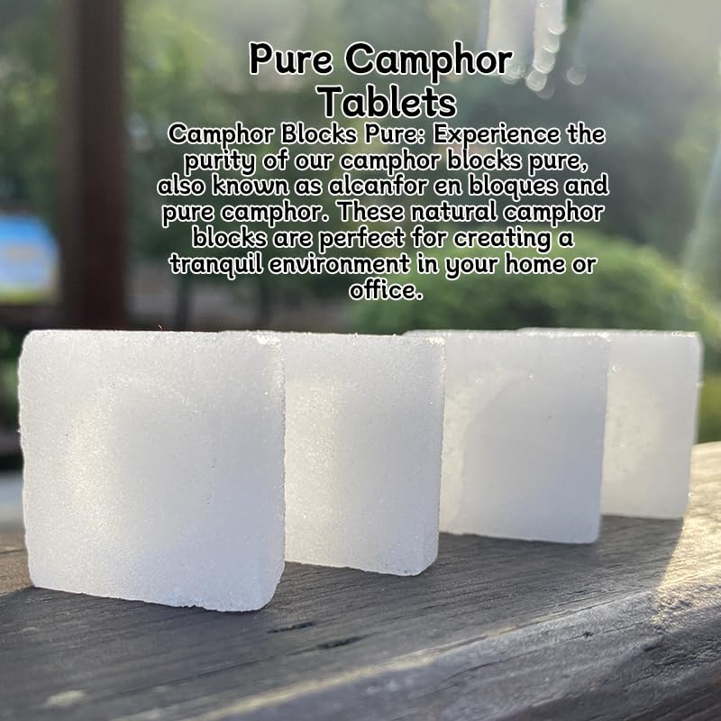 Natural Camphor Tablets, 96% Pure Plant Extract, White Camphor Chunks, 5.3 oz, for Aromatherapy and Meditation (Camphor (64ps) 300g)