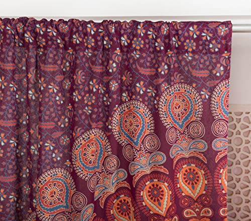 Popular Handicrafts Printed Curtains Panels Set of 2 Indian Hippie Bohemian Beautiful Peacock Mandala Curtain Panels Maroon 42x100 Inch - color: Maroon, size: 84"W x 100"L (Pack of 2)