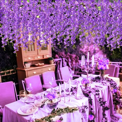 Wisteria Hanging Flowers, 12 Pcs Artificial Wisteria Garland Flower Vines - color: Light Purple, size: 12 Pack